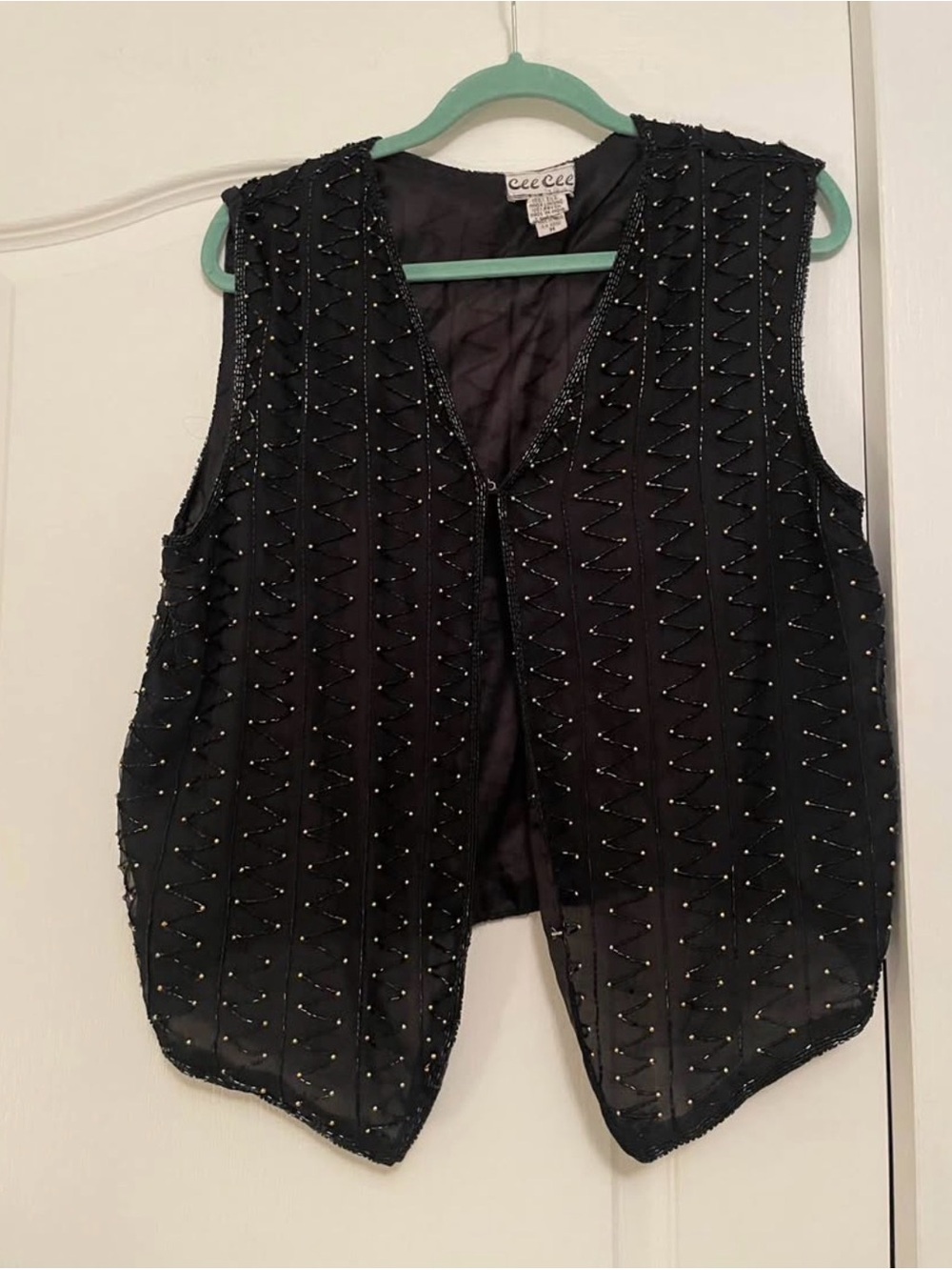 CeCe Black Beaded Sleeveless Tunic Vest